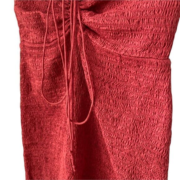 Free People Intimately Shirred Smocked Mini Halter Dress in Rust Orange Size S - Picture 10 of 13